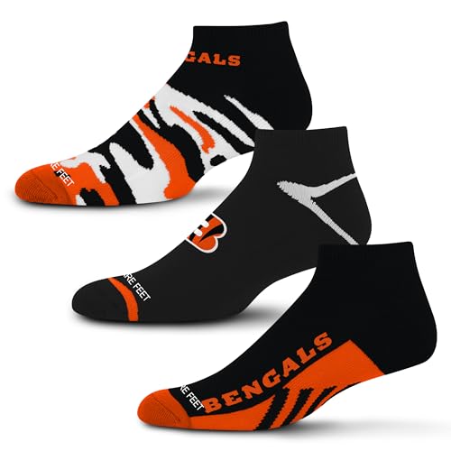For Bare Feet NFL Cincinnati Bengals CAMO BOOM 3 Pack Ankle Sock Team Colors Medium