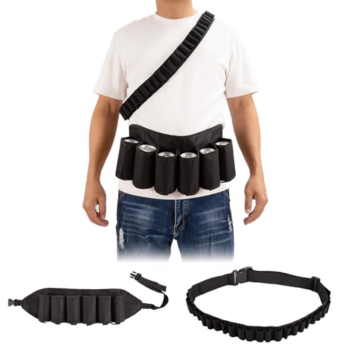 Adfuenom 1 Stück Biergürtel,Trinker Bier Soda kann Gürtelhalter für 6 Getränke mit 1 Stück 26 Slots Patronengürtel Schnapsgürtel Shot Gürtel Klopfer Gürtel Halter.Festival Gadget Herren Geschenke