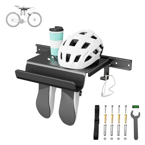 BEISHI Bike Wall Mount Rack Indoor Bike Storage Garage Bike Rack Wall Mount with Shelf and Hooks Store Your Helmet and Shoes for a Single Road Mountain or Other Bicycle (Fit Crank Bicycle 16 Stud)