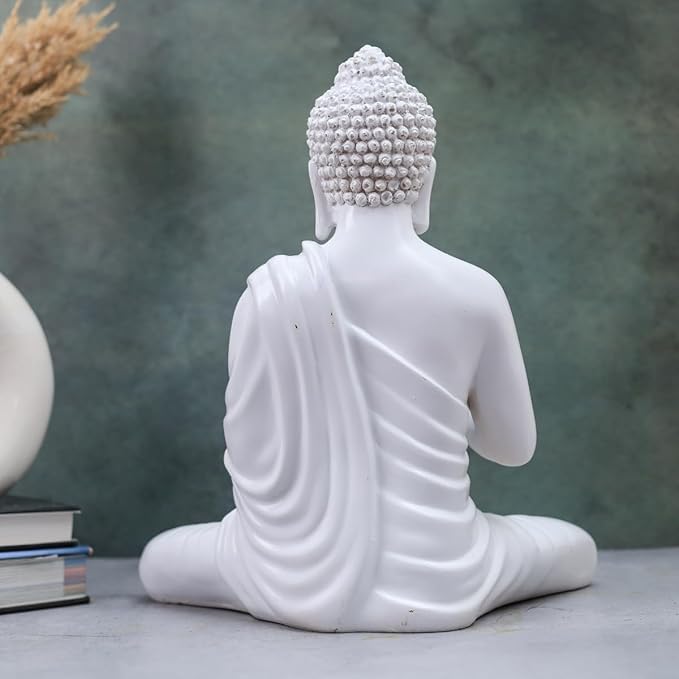 Image of Elegant White Buddha Idol Peaceful Meditating Statue for Home & Office Decor