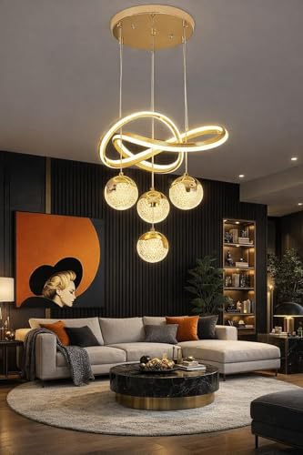 Image of Golden LED Mordern Luxury Premium 4 Light Pendant Chandelier Ceiling Light Hanging Light for Living Dining Room Office Decorative Lighting