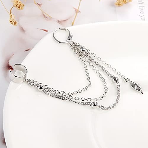 Kakonia Cuff Chain Earrings for Women Men Star Moon Leaf Drop Dangle Earrings Clip On Cuff Earrings Chain Earrings