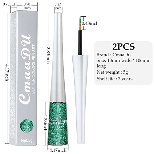 Evpct 2Pcs Dark Light Emerald Green Color Liquid Glitter Eyeliner Sets Eyeliner Glitter Liquid Liners For Women Sparkly Glitter Eyeliner Makeup Delineador Con Glitter De Colores Para Ojos Colores 2+6 #TOP5