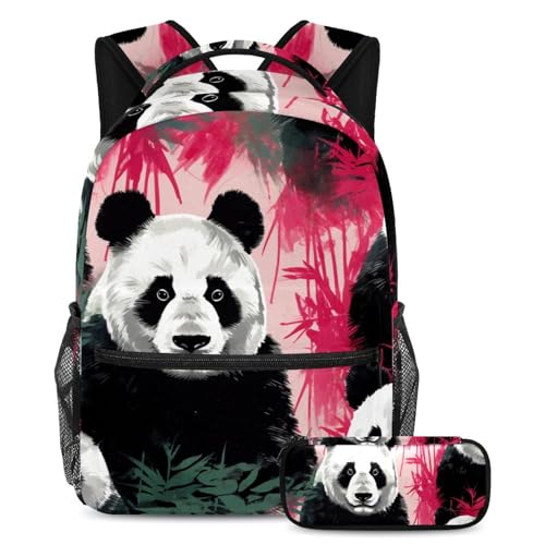 Panda avec motif floral 117 sac à dos fille grand modèle avec trousse et sac d'école