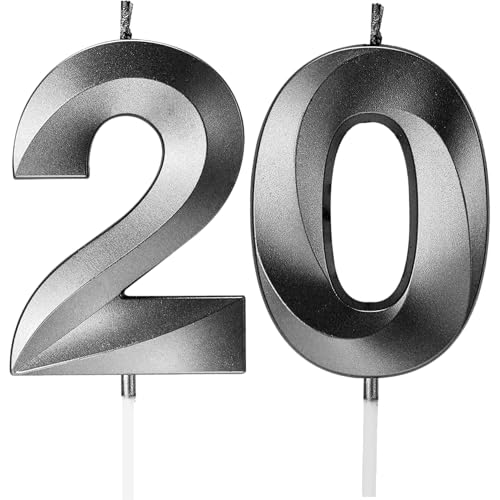 TOYVENTURES Bougies d'anniversaire 20 ans en forme de chiffres pour gâteaux, bougies « Happy 20 Birthday » conçues en 3D pour décoration de gâteau d'anniversaire de mariage
