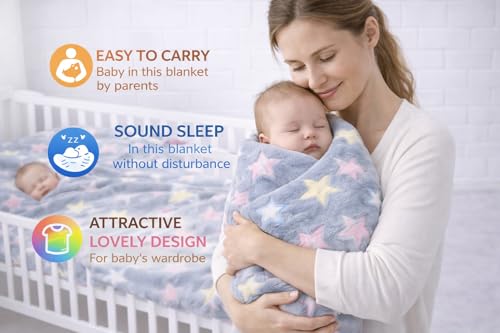 Image of First Kick Luxury Soft Baby Blanket Pack of 100 x 75 cm Premium Fleece Newborn Swaddle Wrap | Baby Bath Towel All Season Blanket for 0-12 Months Crib Stroller Travel Use