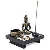 Giardino zen con portacandele e portaincenso ornamentale, con Buddha zen, in pietra naturale e rattan, set regalo
