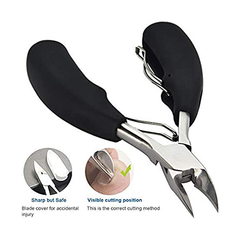 Image of FirstTry Toenail Clipper | for Thick & Ingrown Nails | Heavy Duty Soft Grip Podiatrist Tool with Stainless Steel Sharp Blades & Lighter Soft Big Handle | Use for Family and Medical (Black)