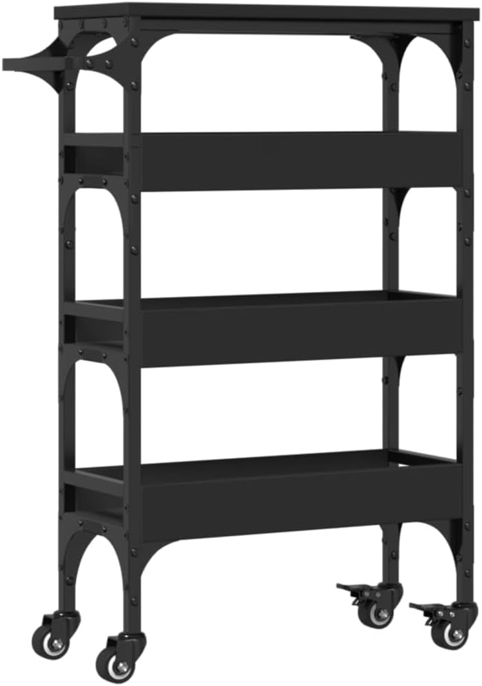 Kitchen Trolley Black Engineered Wood 20.9"x7.9"x29.9" Rolling Kitchen Cart with Wheels Durable Serving Cart Kitchen Storage Cart Mobile Cart for Kitchen Island Cart