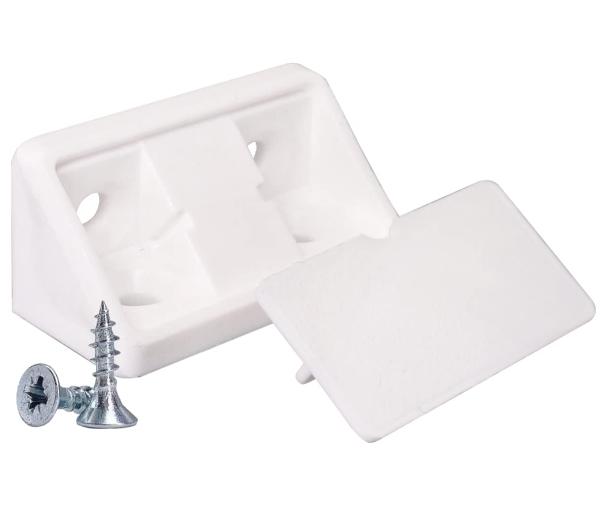 Skir'co White (20 Pcs) Shelf Brackets 44 X 20 X 20 Mm, 90 Degree Furniture Corner Brace, Plastic Right Angle Joint, Screws Included (20, )