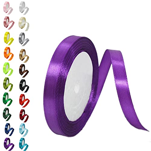 10mm Purple Double-Sided Satin Ribbon - 22m Polyester for Gift Wrapping, Crafting, Balloon, and Fabric Decor