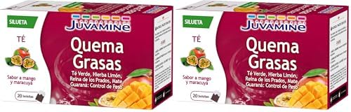 JUVAMINE - Fat Burning Tea - Mango & Passion Fruit Flavor - 20 Sachets - Weight Management - Green Tea - Lemon Grass - Meadow Queen - Mate - Guarana (Pack of 2)