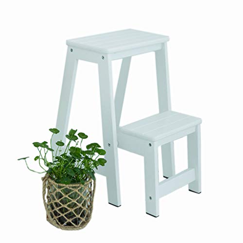 Preisvergleich Produktbild KJZ Einfache Leiter, zweistöckige Innenleiter hölzerne Multifunktionsleiter-faltende Kombinationsleiter-Größe 41 * 52 * 55CM (Farbe : Weiß, größe : 41 * 52 * 55CM)