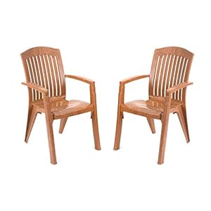 Nilkamal Mid Back Chair with Arm HERITAGE | Chair for Living Room, Bed Room, Kitchen, Office Room, Outdoor| 100% PolyPropylene Stackable Chair | (Pear Wood, Set of 2)