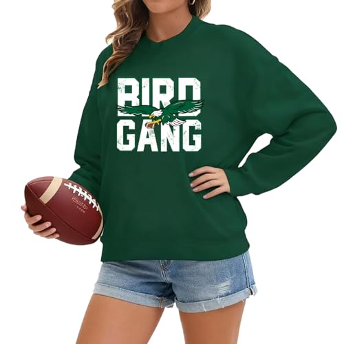 Toolify Eagles Sweatshirts For Women Bird Gang Graphics Sweatshirt Womens Game Day Apparel Green L