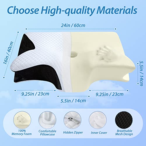 Memory Foam Cervical Pillow for Neck Pain Relief - For Side, Back, and Stomach Sleepers