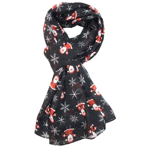 GFM Womens Christmas Theme Santa Claus Print Scarf - Black - (PSCF-FLD-SNT-82-KL)