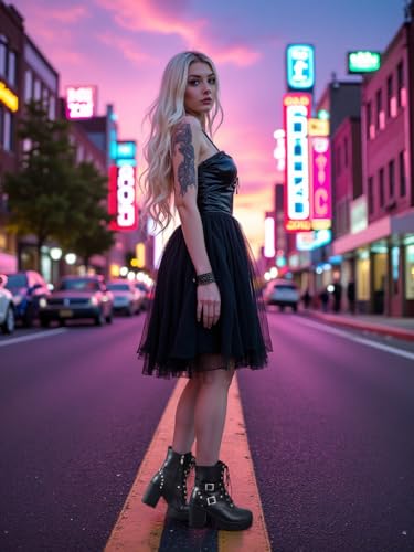 Women’s Ankle Boots Round Toe Gothic Chunky Platform Combat Boots Lace Up Short Booties Side Zipper Biker Boots4