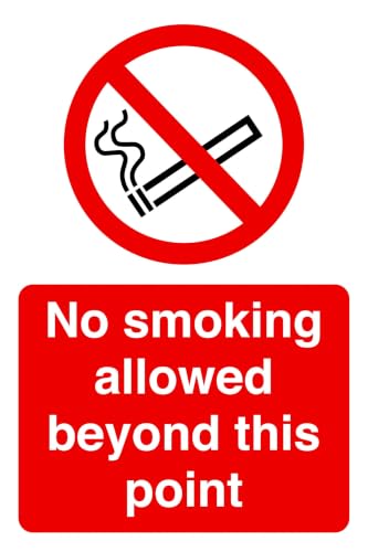 Image of No smoking allowed beyond this point safety sign- 1.2mm Rigid plastic for indoor/outdoor usage (200mm x 150mm) Viewing Distance within 5m.