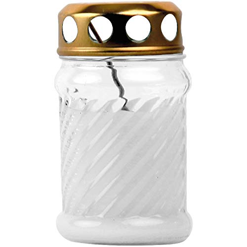 Bougie funéraire en verre Rille (10,5 cm) env. 24 heures de combustion / Couleur : blanc Cover