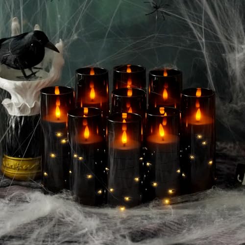 Image of Nimiko Flickering Flameless LED Candles, 9 Pcs with Embedded Star String, Acrylic LED Pillar Candles with Remote, Suitable for Home Decoration (Black)