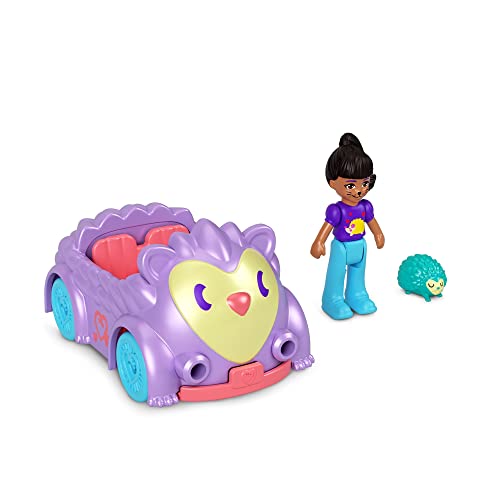 Muñeca Polly con animal azul y auto morado Polly Pocket miniatura 1