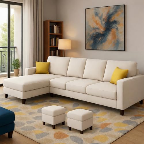 Image of Casaliving Rolando Seater L Shape Sofa Set for Living Room Left Side (Cream, 6 Seater - LHS)