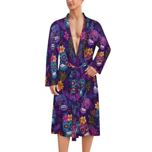 Kimono de bain léger homme imprimé floral tropical et tête de mort robe de chambre