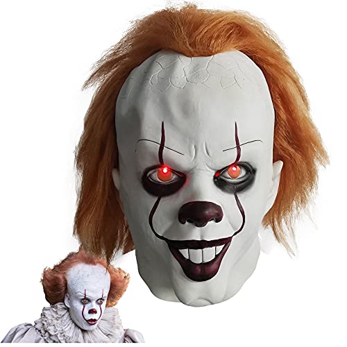 LePyCos Halloween Clown Maske Evil Clown Kapitel Zwei Latex LED Horror Film Cosplay Kostüm Party Maskerade Zubehör (mit Licht), Weiß, Einheitsgröße Cover