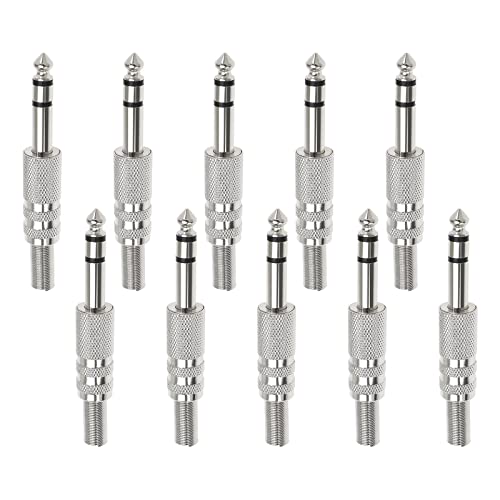 The Lord of the Tools 10Pcs TRS Stereo Male Plug Audio Connector 6.35 mm Stereo Jack Plug Soldering Audio Plug Accessories for Guitar Mixer Amplifier Keyboard Silver