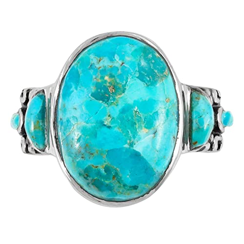 Sterling Silver Gemstone Ring With Genuine Turquoise (Select Color) (Turquoise, 8) #TOP2