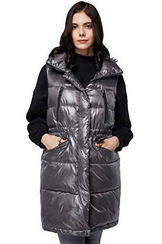 Orolay Womens' Down Vest with Stand Collar Thick Hooded Sleeveless Winter Coats Grey S