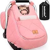 beatoutou Winter Baby Car Seat Cover, Waterproof Winter Infant Carseat Canopy for Girls, Cold Weather Warm Car Seat Covers for Babies, Keeps Babies Warm and Cozy (Pink)