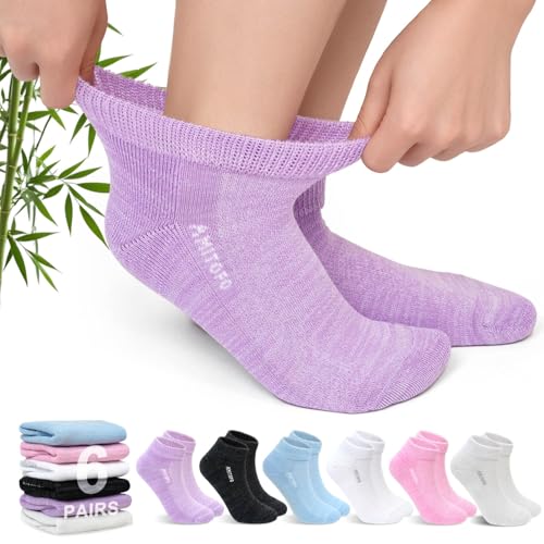 ZFSOCK Diabetiker Socken Herren Damen: Bambus Diabetikersocken Kurz Ohne Gummibund und Naht Extra Weite Gesundheitssocken mit Plüschsohle Für Geschwollene Füße Schwangere - 6 Paar Farbenfroh 39-42