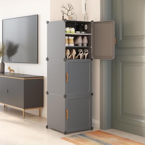 Image of Modular Shoe Rack Organizer with Drawer Storage, Multi-Layer Foldable Shoe Cabinet with Dustproof Doors for Home Entryway Bedroom