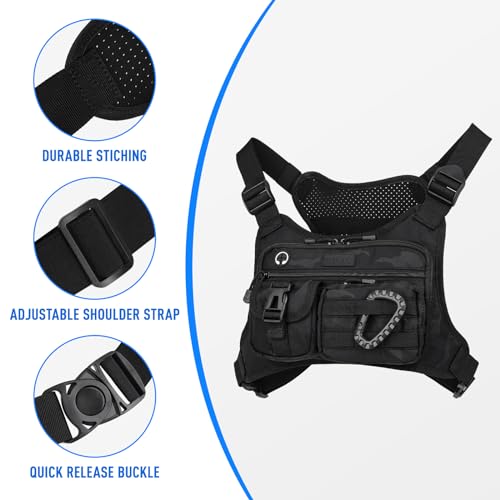 DEYACE Chest Bag For Men, Tactical Inspired Sports Utility Chest Pack, EDC Pouch Bag With Built-In Phone Holder for Workouts, Running, Cycling, Black