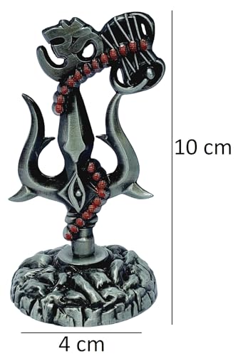 Image of Shivji Trishul Damru and Aum Idol for Mandir, Shiva Idol Car Dashboard Decoration Items Statue Metal Showpiece for Pooja Room Home Decor