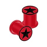 BanaVega 2PCS Silicone Red 0g 8mm Double Flared Saddle Star Black Ear Stretcher Gauge Plugs Lobe Earring Piercing Jewelry 5241