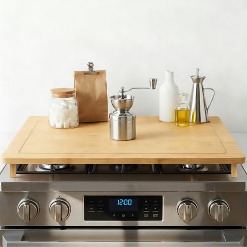 HOOBRO Bamboo Stove Top Cover, Noodle Board Stove Cover with Removable Legs, Stove Top Cover Board for 30”x22” Electric Stove, Gas Burners, Stove Cover Cutting Board for Sink, Oven, Natural YL76TL01
