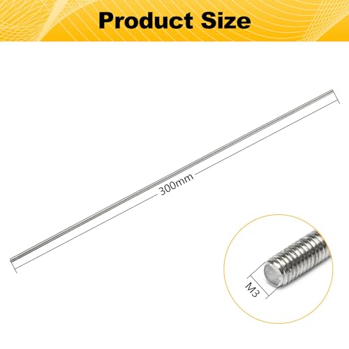 image for Mriuuod 5pcs M3-0.5x300mm Fully Threaded Rod M3X0.5mm 304 Stainless St