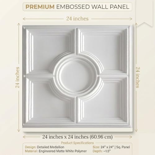 Image of Kayra Decor PVC Ceiling Panel 60x60 cm|Regal Medallion Design|White|50 Tiles Cover 200 Sq Ft| Modern False Ceiling|Royal & Elegant Finish