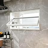 Ventana Batiente Rectangular con Marco de Metal Ventana de Ventilación con Vidrio Templado Giratorio de 360° Ventana de Repuesto para Baño Sótano Garaje y Jardín(White/Ripple,40x55cm)