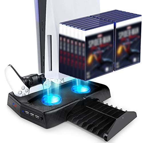 Preisvergleich Produktbild GameHome Ladegeräte Kompatibel für PS5 Konsole, Multifunktions Ladestation Vertikale Stand Ladestation Kühler Lüfter Kompatibel für Playstation 5 Dual Game Controller mit LED Anzeige ( Nur Dock)