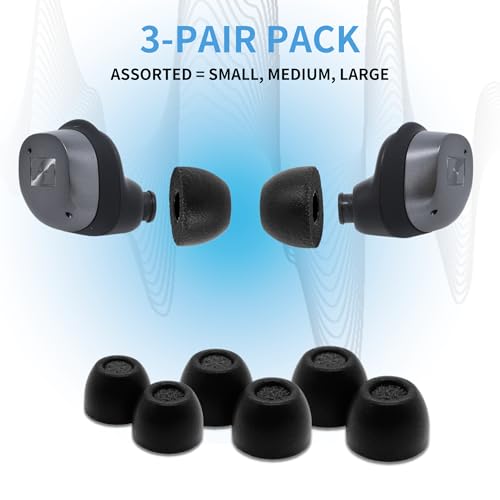 Image of Comply TrueGrip Premium Memory Foam Replacement Ear Tips, Black (S /M /L) | 3 Pairs, for Sennheiser Momentum 3, 4, ACCENTUM, Enhanced Comfort, Secure Fit, Superior Noise Isolation, Cleaning Tool