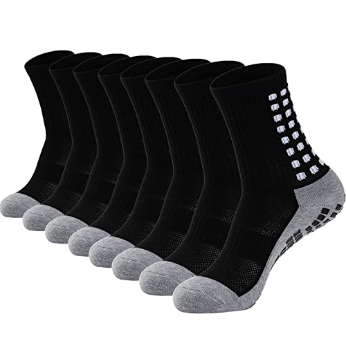 4 Pair Soccer Socks for Men with Grips Cushion, Athletic Non Slip Quarter Socks Padded, Non Skid, Size 6-11