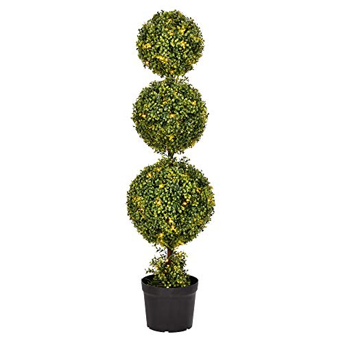 Vickerman Everyday 4 Foot Tall Artificial Pre-Lit LED Boxwood Topiary Triple Ball Tree - UV Resistant Indoor Outdoor - Potted Natural Green - Home Patio Faux Decor