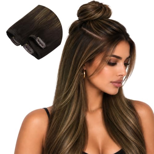 Sunny Hair Clip in Hair Extensions Real Human Hair Dark Brown Balayage