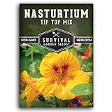 Survival Garden Seeds - Tip Top Mix Nasturtium Seed for Planting - 1 Pack with Instructions to Plant and Grow Edible Flowers & Companion Plants in Your Home Vegetable Garden - Non-GMO Heirloom Variety