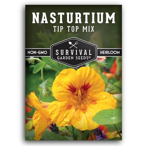 Nasturtium Seeds for Planting Outdoors – Tip Top Mix Heirloom Variety of Edible Flowers & Companion Plants, Non-GMO Seeds for Home Gardens - Survival Garden Seeds (1 Pack)