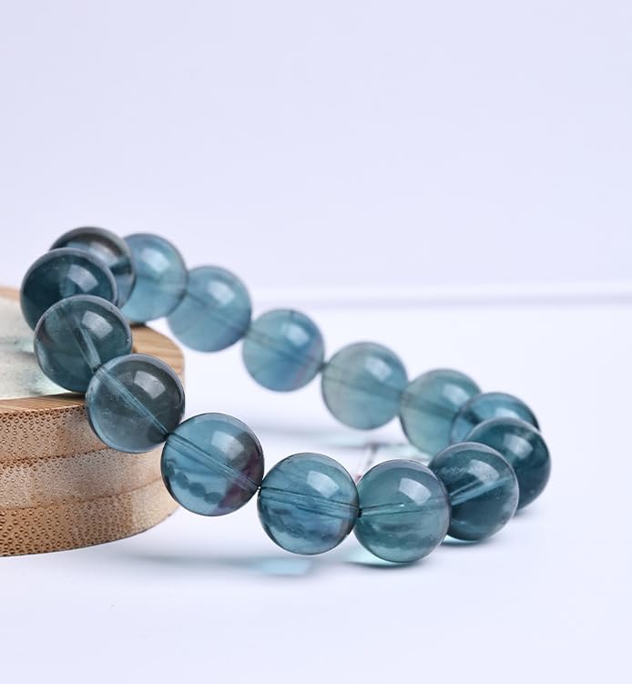 NIBHZ Bracciale a Filo Singolo con Fluorite Blu-Verde. Cristallo Bicolore | Bracciale con perline rotonde di agata per donna e uomo Bracciale elasticizzato con perline di pietre preziose lucide